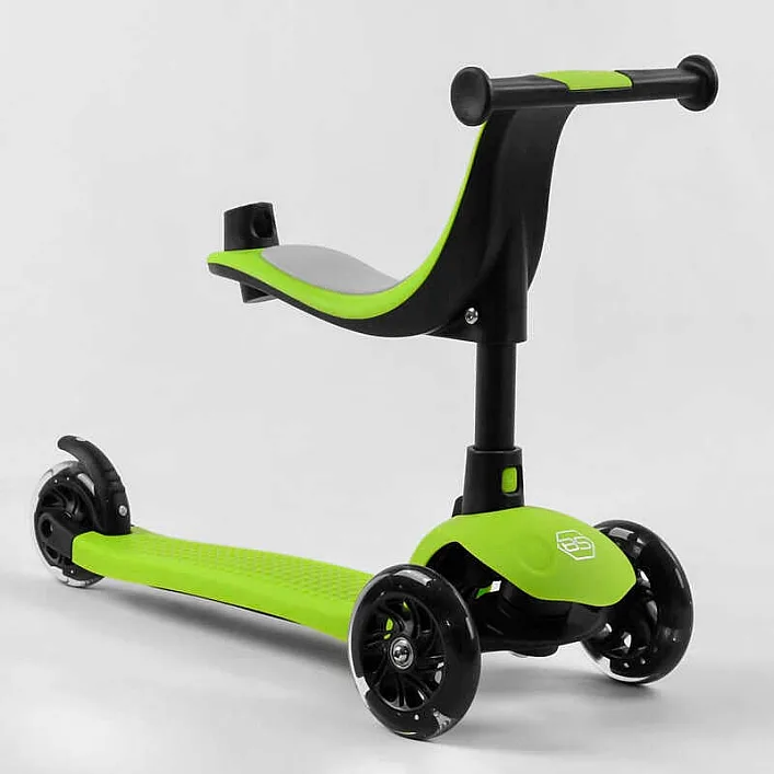 Самокат триколісний Best Scooter PL-315 (4) колеса PU зі світлом, сидіння, батьківська ручка, в коробці