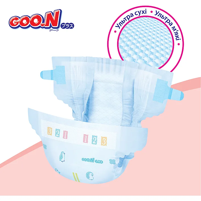 Підгузки GOO.N Plus для дітей 6-11 кг (розмір М, на липучках, унісекс, 52 шт)