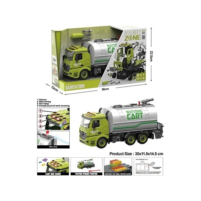 Спецтехника YW 9072 C (24/2) звуки, подсветка, конструктор, инерция, насосная подача воды, отвертка, подвижные детали, в коробке