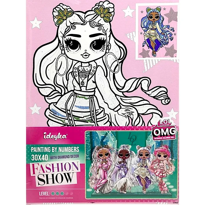 Набір для розпису по номерах для дітей "L.O.L. Surprise! O.M.G. Fashion show Missy Frost" зі стразами 30х40 см. KHO6273 (Нас5276)