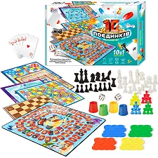 Игра 10 Поединков 23833 (12/2) "4FUN Game Club", игровые поля, фишки, карты, шахматы, шашки, кубик, в коробке