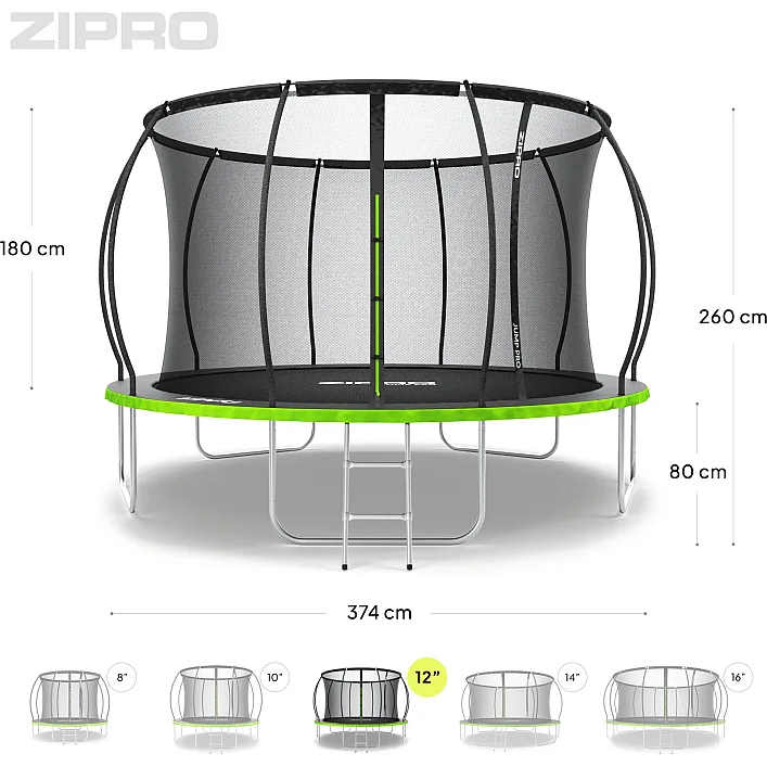 Батут Zipro Jump Pro Premium с внутренней сеткой 12 футов 374 см черно-зеленый
