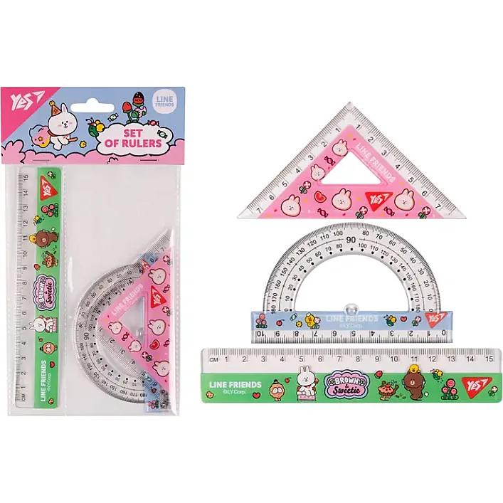 Набор линеек Yes (3 предмета) "Line friends", линейка 15 см 370676 (Кнц3676)