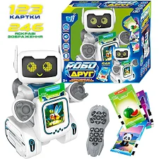 Робот-картридер на радіокеруванні “РобоДруг” 89610 (12) "WToys", ОЗВУЧУВАННЯ УКР МОВОЮ, 123 картки, 246 зображень, казки, пісні, історії, сенсорна кно