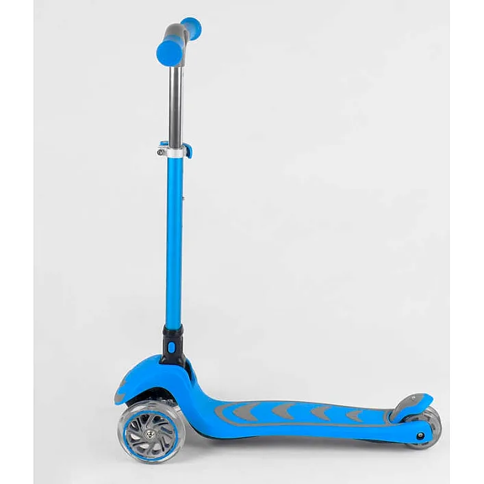 Самокат триколісний 38603 (4) Best Scooter, БЛАКИТНИЙ, складне алюмінієве кермо, 4 колеса PU зі світлом, d = 12 см