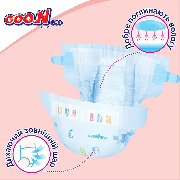 Підгузки GOO.N Plus для дітей 6-11 кг (розмір М, на липучках, унісекс, 52 шт)