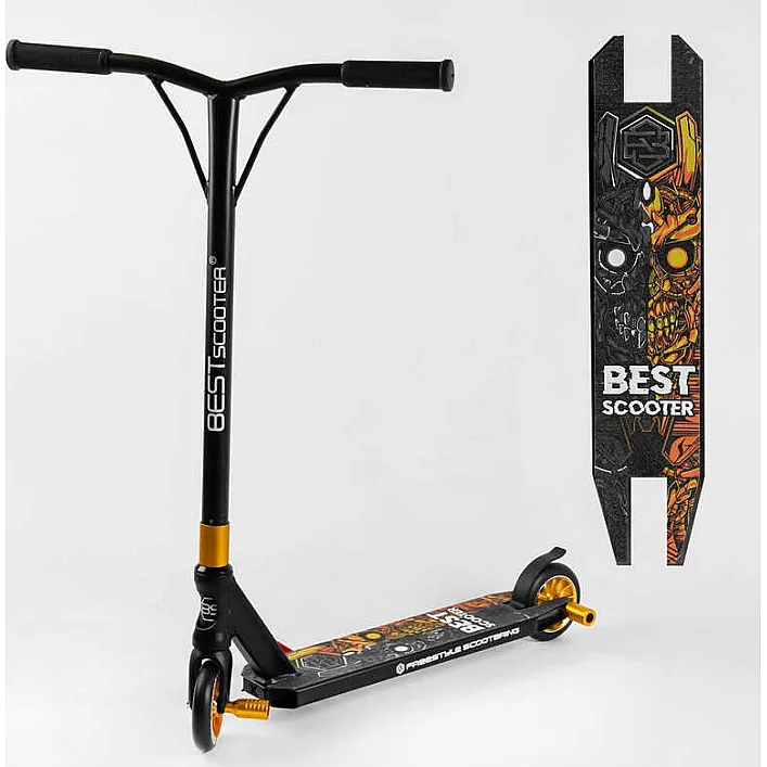 Самокат трюковый Best Scooter 51738 (1) HIC-система, ПЕГИ, алюминиевый диск и дека, колёса PU d-110мм, ширина руля-52см, высота - 83см, в коробке