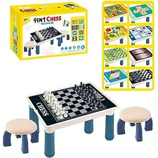 Столик игровой S 5513 (24/2) 9в1, 2 стульчика, 9 игр, магнитное поле, в коробке