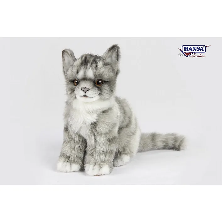 Мягкая игрушка Котенок жаккардовый серый, сидящий высота 19см, Hansa (71772)