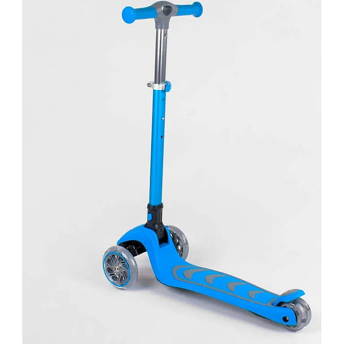 Самокат триколісний 38603 (4) Best Scooter, БЛАКИТНИЙ, складне алюмінієве кермо, 4 колеса PU зі світлом, d = 12 см