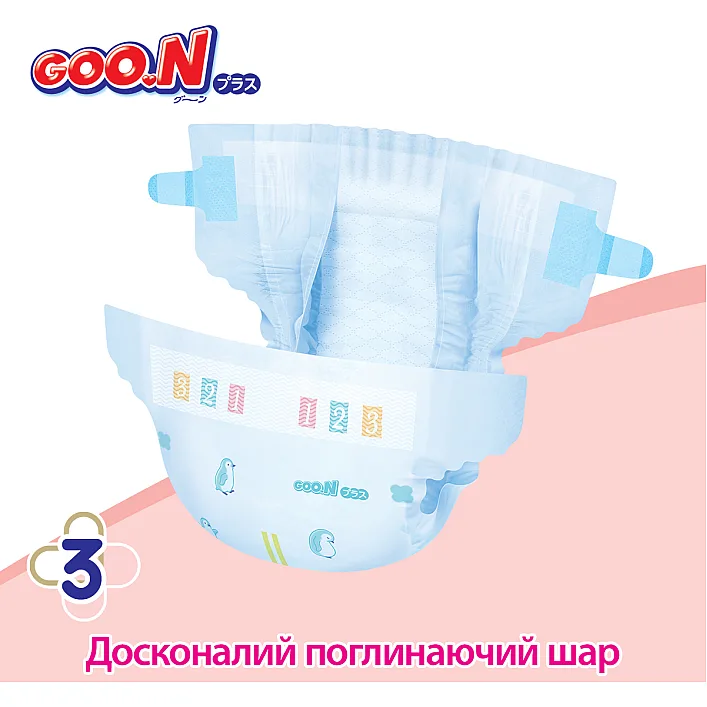 Підгузки GOO.N Plus для дітей 6-11 кг (розмір М, на липучках, унісекс, 52 шт)