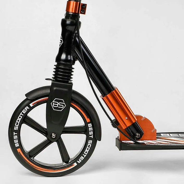 Самокат алюминиевый "Best Scooter" 79740 (2) колеса PU, ФАРА, зажим руля, d передних колес - 230мм, d задних колес 200мм, 1 амортизатор передний