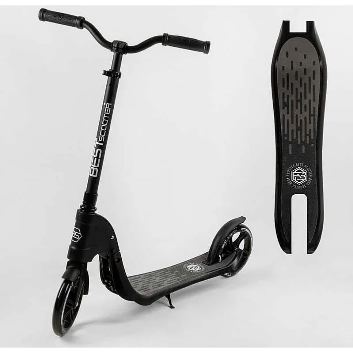 Самокат двухколесный 74077 "Best Scooter" (2) цвет ЧЕРНЫЙ, колеса PU - 20 см, широкий велосипедный руль, новый зажим руля, в коробке